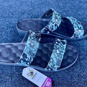 Joybees Women's Sandals Size 10 New Blue Floral Slip On